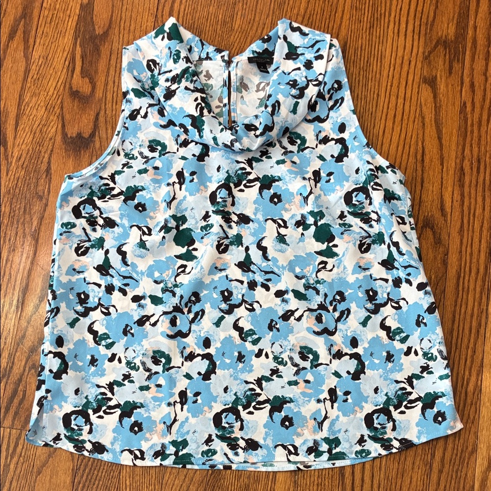 Ann Taylor Factory Blue Floral Cowl Neck flowy blouse size M